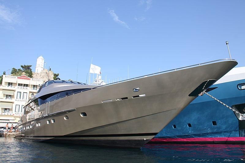 a large ship docked aboard PANDION Yacht for Charter