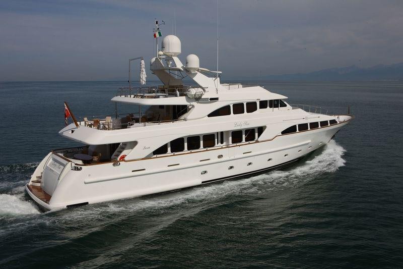 a large white boat aboard HEAVEN CAN WAIT Yacht for Charter