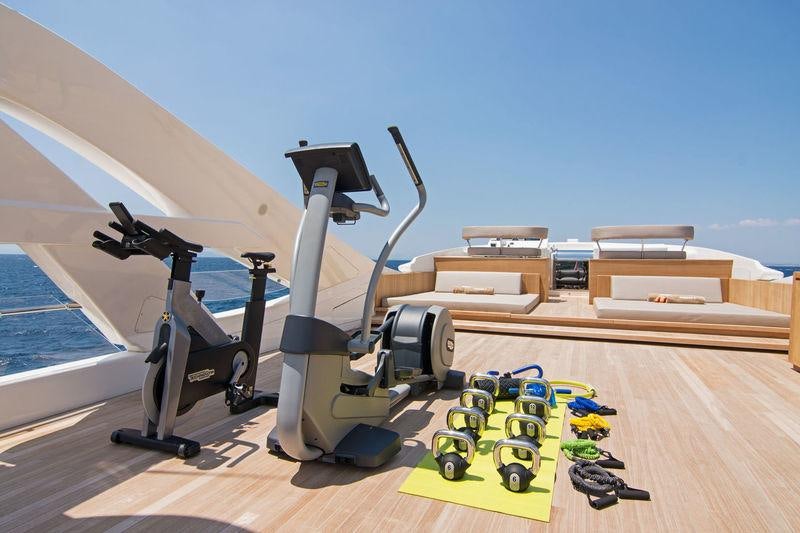 a robot on a deck aboard WHISPER V Yacht for Charter