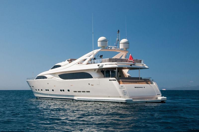 a white yacht in the water aboard WHISPER V Yacht for Charter