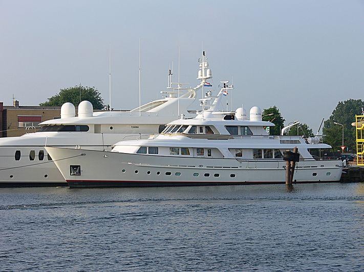 a large white boat aboard CORNELIA Yacht for Charter