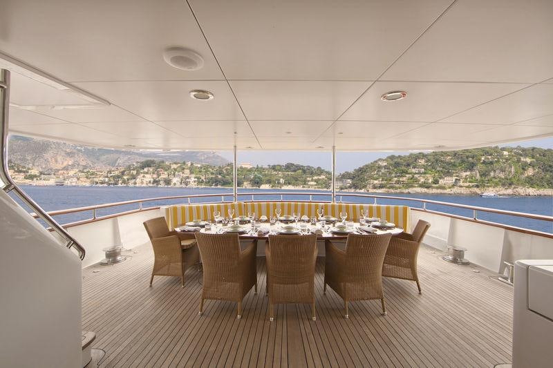 a table set for a meal aboard CORNELIA Yacht for Charter