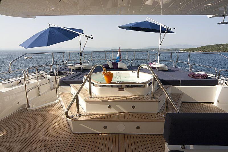 a boat on a dock aboard ARAGO Yacht for Charter