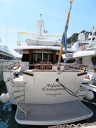a boat docked at a pier aboard ATLANTIC ENDEAVOUR Yacht for Charter