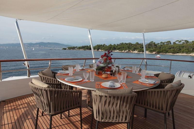 a table set for a meal on a boat aboard ROBBIE BOBBY Yacht for Charter