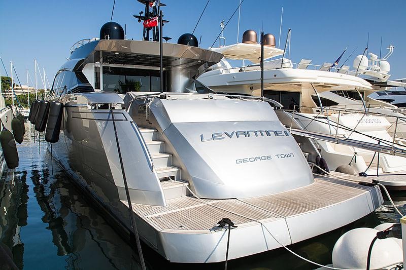 a boat docked at a pier aboard LEVANTINE II Yacht for Charter