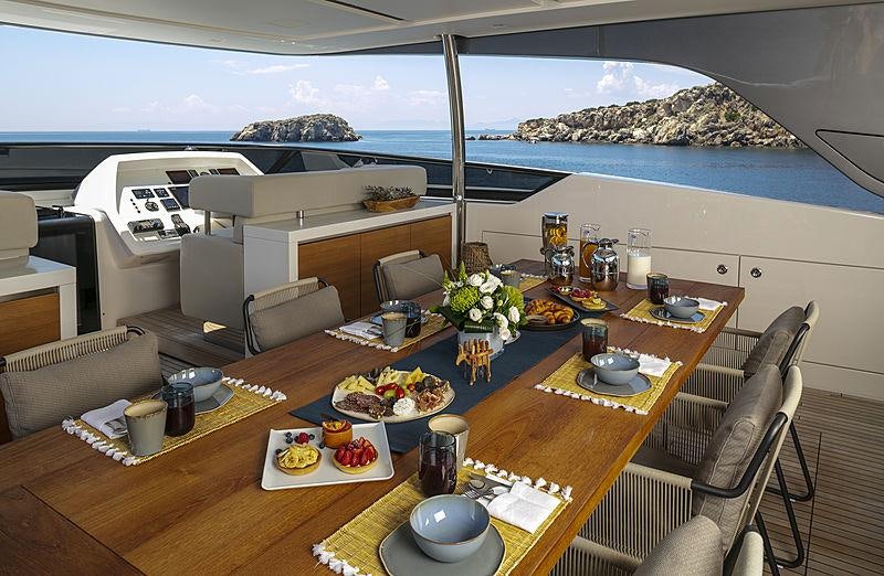 a table with food on it aboard DINAIA Yacht for Charter