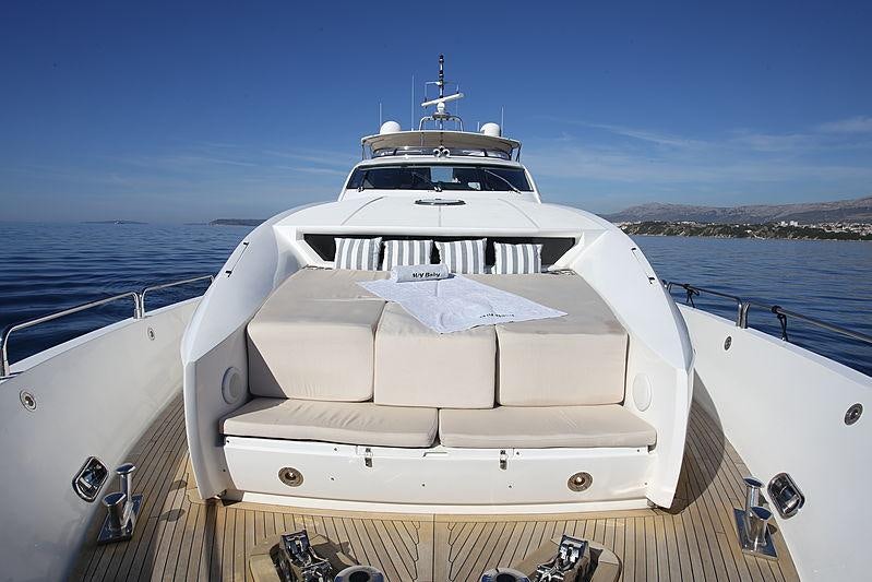 a white yacht on a dock aboard BABY I Yacht for Charter