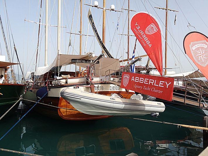 a boat in a harbor aboard ENTRE CIELOS Yacht for Charter