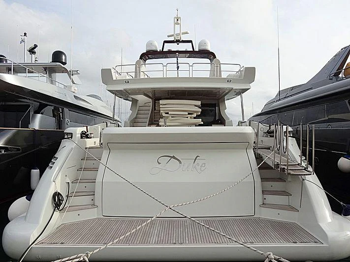 a large white ship aboard DUKE Yacht for Charter