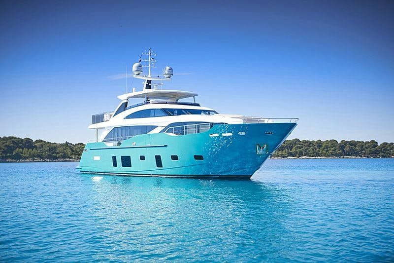 a large white boat in the water aboard ANKA Yacht for Charter
