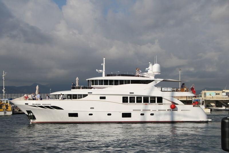 a large white boat in the water aboard GATSBY Yacht for Charter