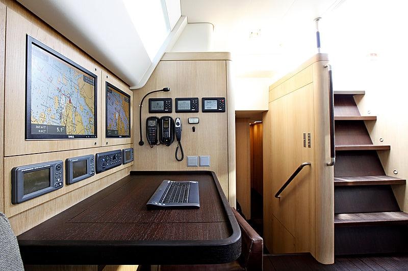 a room with a desk and computer aboard YCH2 Yacht for Charter