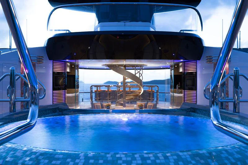 a train inside a building aboard WHISPER Yacht for Charter