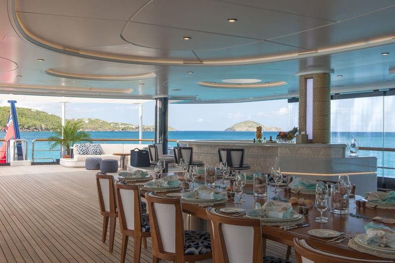 a table set for a dinner aboard SOLANDGE Yacht for Charter