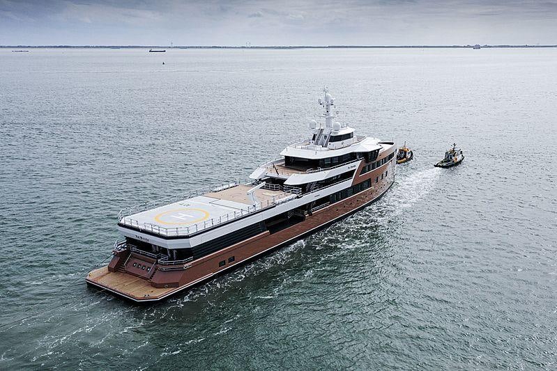 a large ship in the water aboard LA DATCHA Yacht for Charter