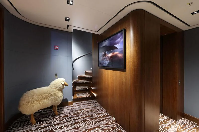 a sheep in a room aboard PLANET NINE Yacht for Charter