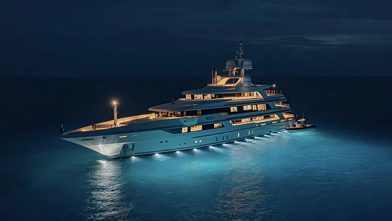 a large ship in the water aboard MOCA Yacht for Charter