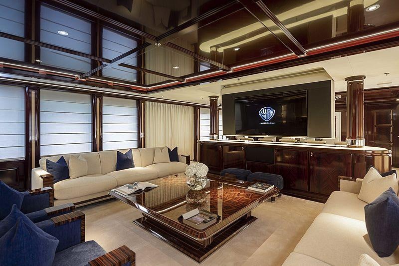 a living room with a large tv aboard ROCK.IT Yacht for Charter