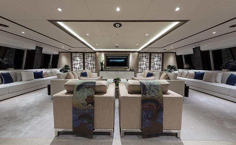a room with couches and a table aboard SAMURAI Yacht for Charter