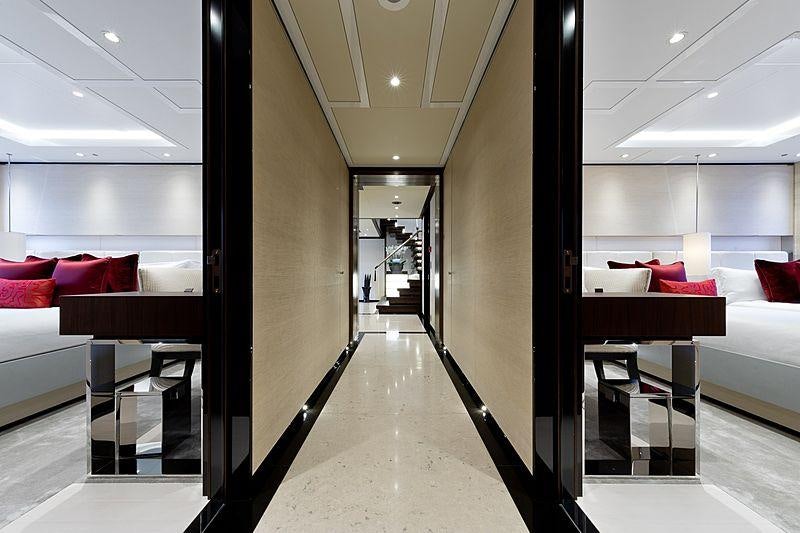 a room with a glass wall aboard SAMURAI Yacht for Charter