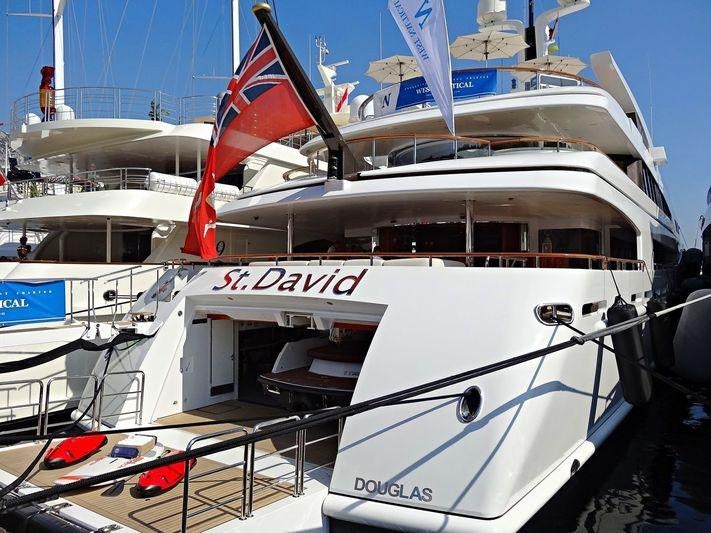 a boat docked at a pier aboard ST DAVID Yacht for Charter