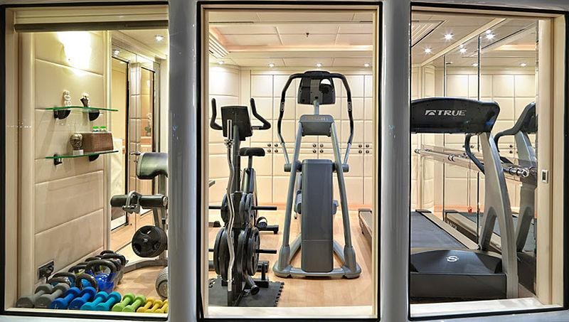 a gym with exercise equipment aboard CAPRI I Yacht for Charter