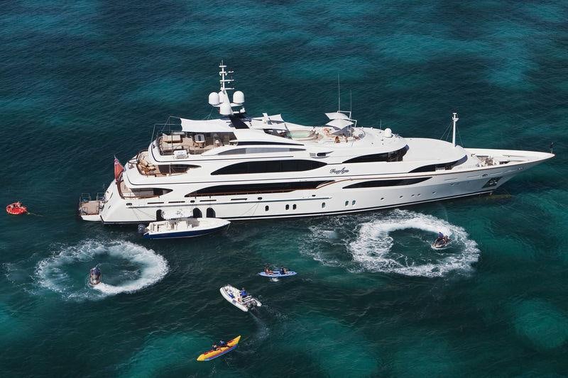 a large white ship in the water aboard JAGUAR Yacht for Charter