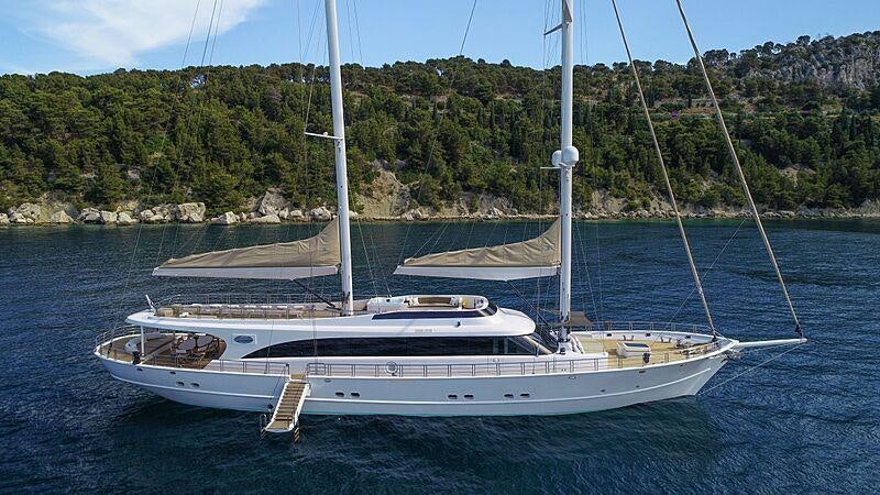 a white boat in the water aboard ACAPELLA Yacht for Charter