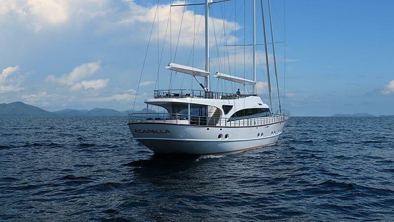 a white boat in the water aboard ACAPELLA Yacht for Charter