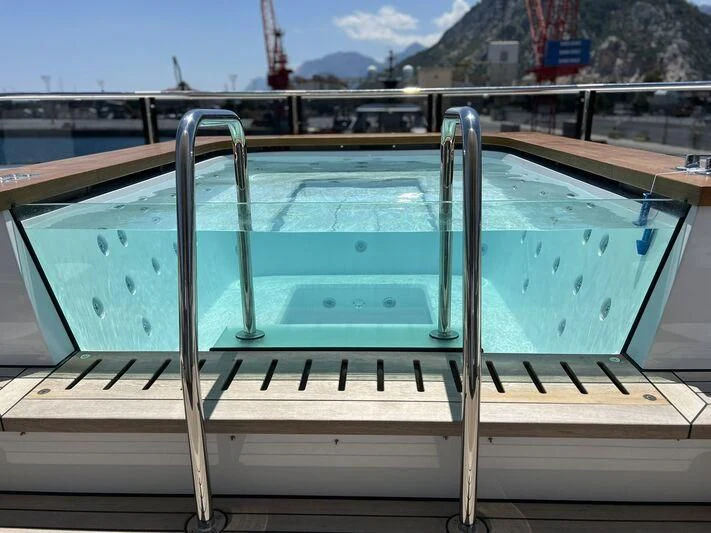 a metal railing on a boat aboard THANUJA Yacht for Sale