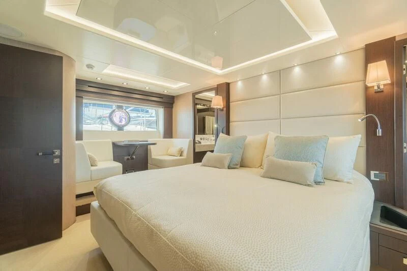 a bed in a room aboard LADY O Yacht for Sale