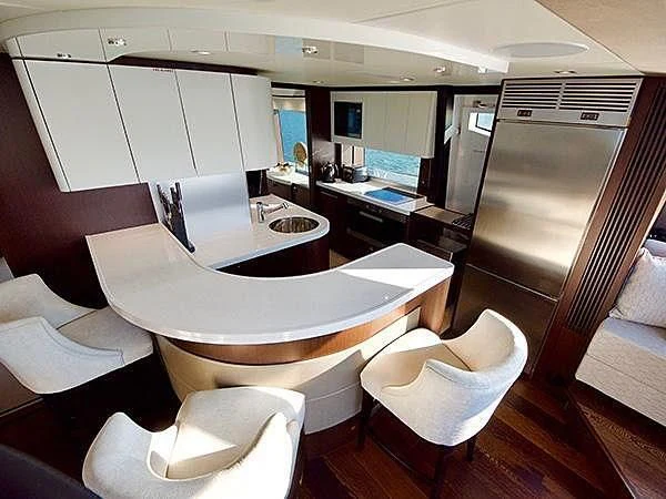 a modern looking kitchen aboard LADY O Yacht for Sale
