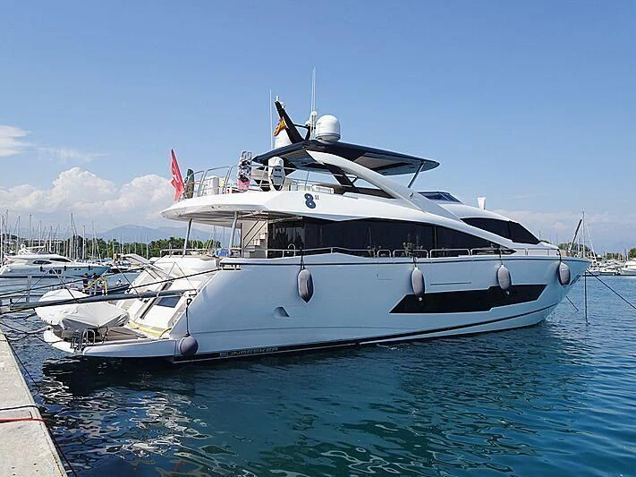 a boat docked at a pier aboard LADY O Yacht for Sale