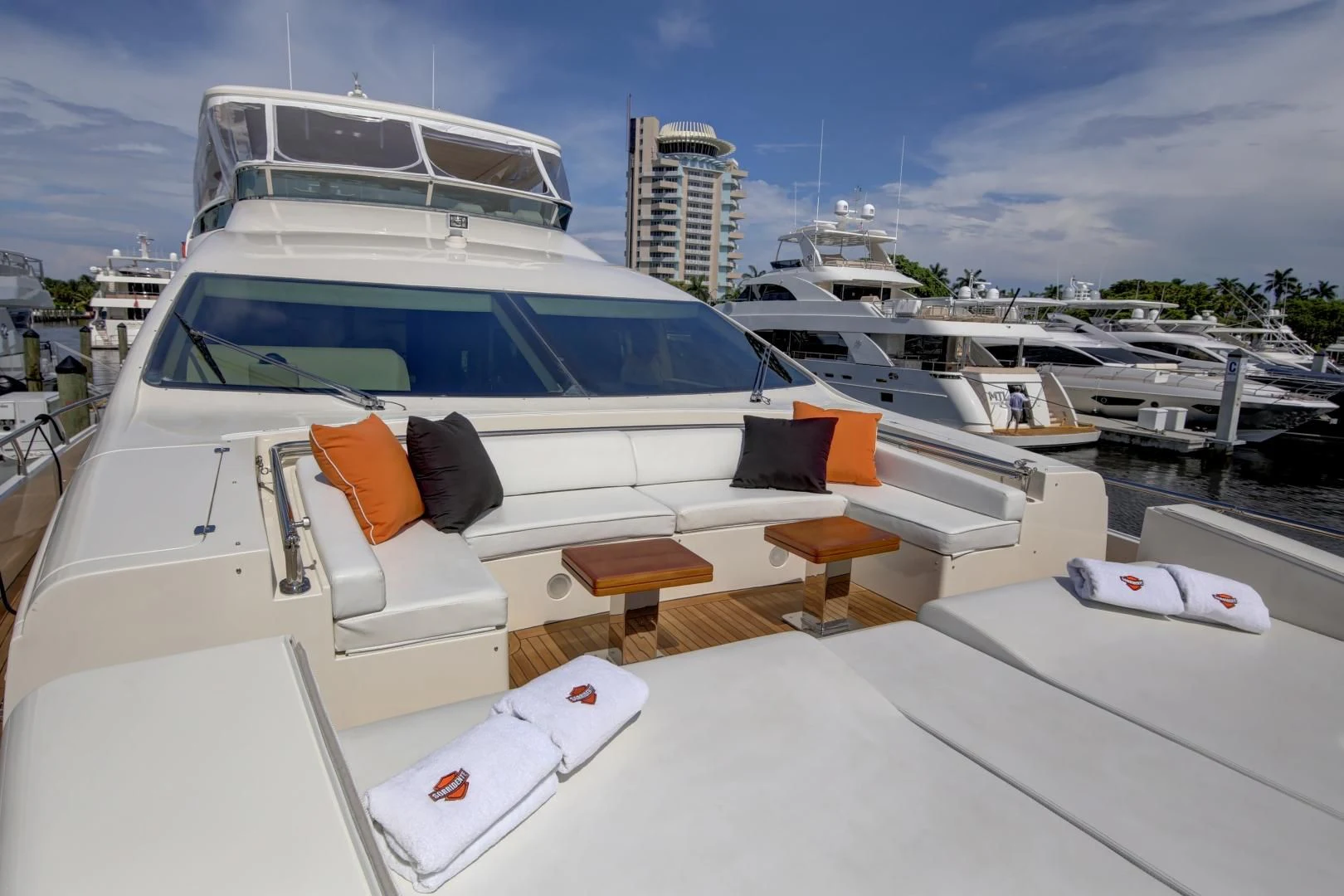 a boat with a deck and chairs aboard SORRIDENTE Yacht for Sale