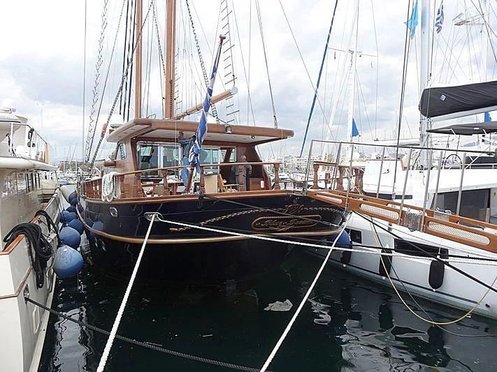 a group of boats are parked in a harbor aboard BLUE DREAM Yacht for Sale