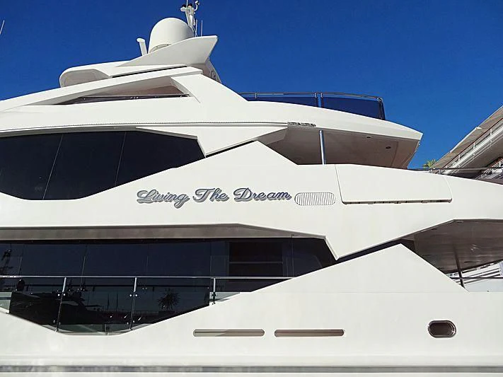 a close-up of a white building aboard LIVING THE DREAM Yacht for Sale
