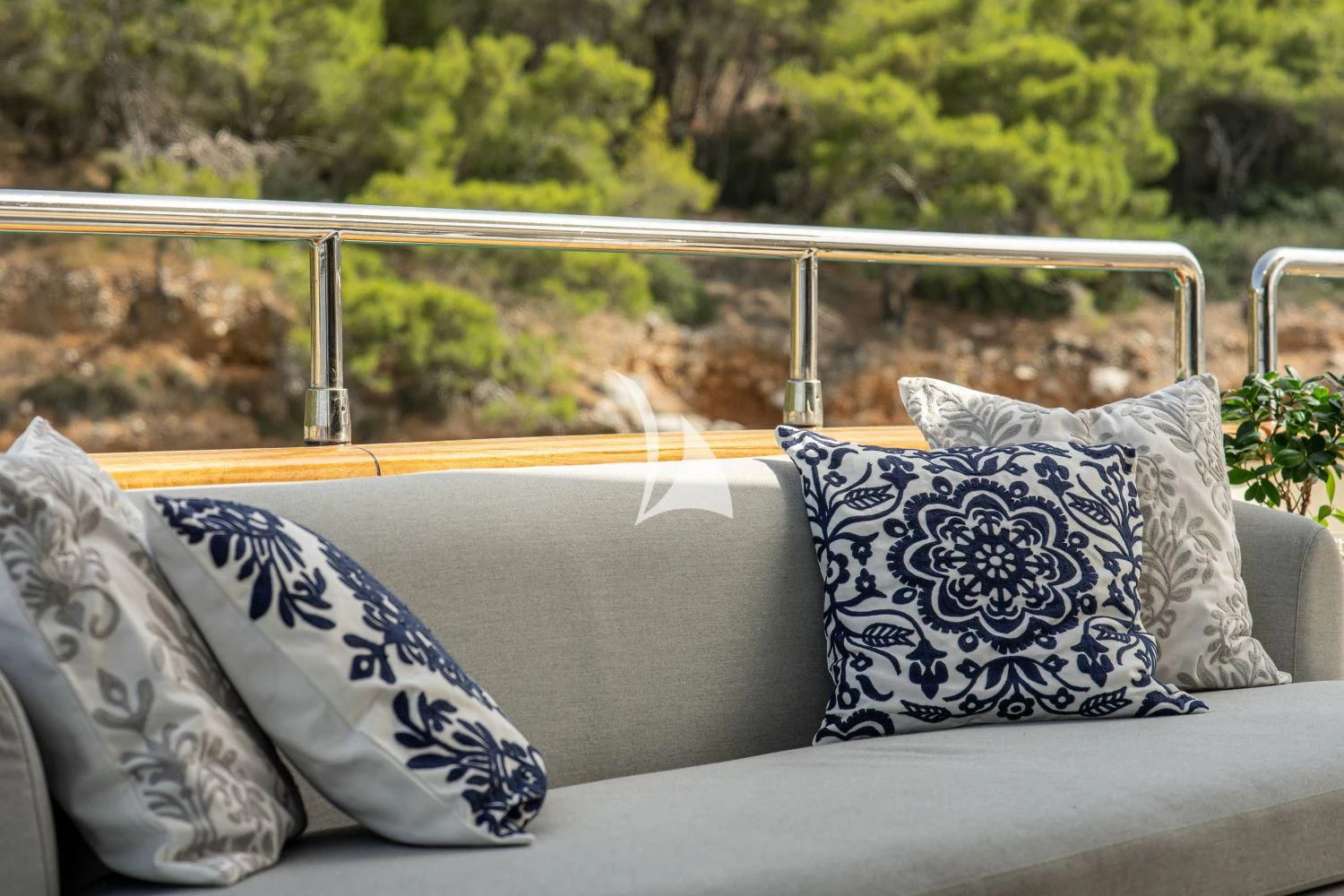 pillows on a couch aboard ESTIA POSEIDON Yacht for Charter