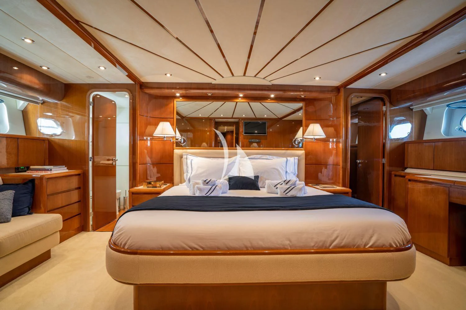 a bed in a cabin aboard ESTIA POSEIDON Yacht for Charter
