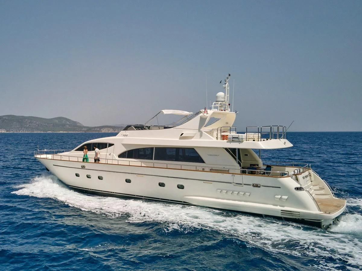 a white yacht on the water aboard ESTIA POSEIDON Yacht for Charter