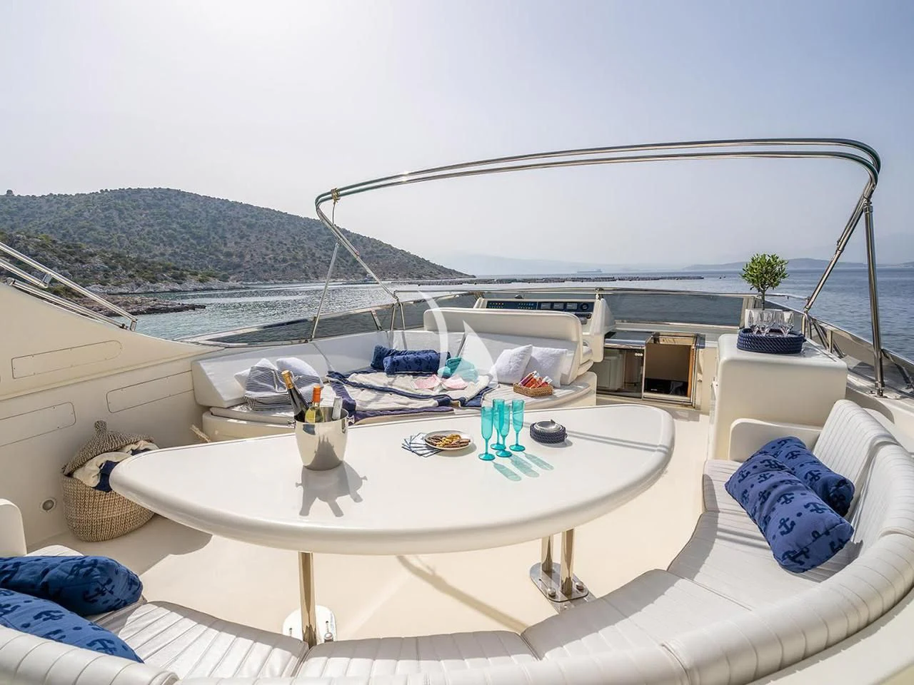 a white table on a boat aboard ESTIA POSEIDON Yacht for Charter