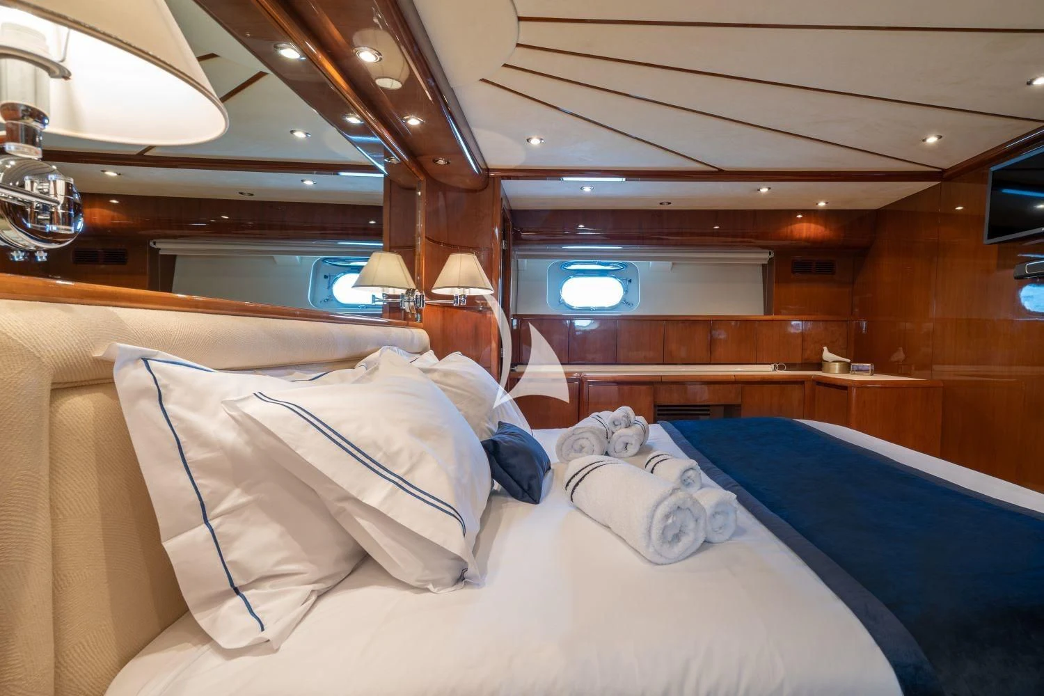 a couple of beds in a cabin aboard ESTIA POSEIDON Yacht for Charter