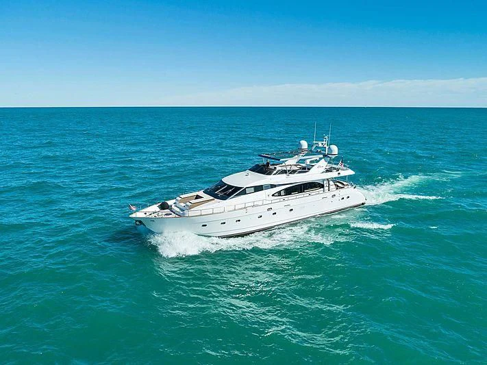 a white yacht in the ocean aboard ELIZEE Yacht for Sale
