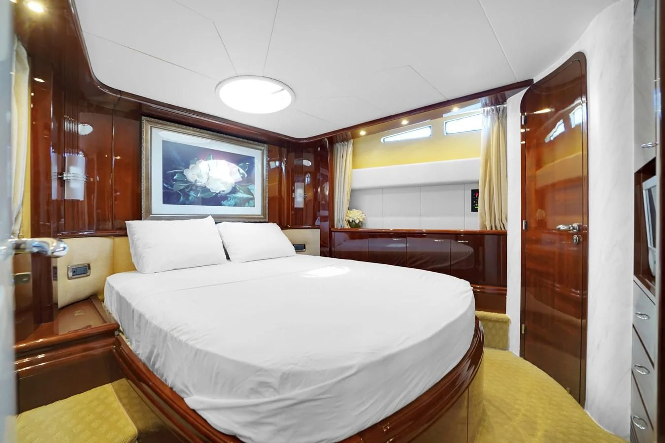 a bed in a room aboard AZIMUT 80 2003 Yacht for Sale