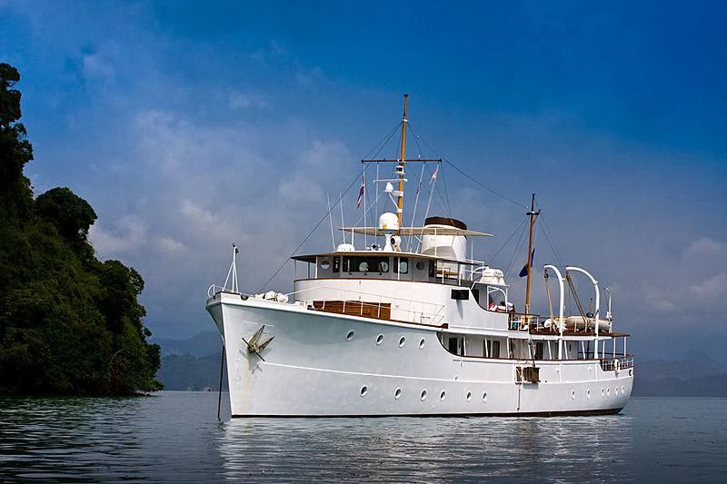 a large white boat in the water aboard CALISTO Yacht for Sale