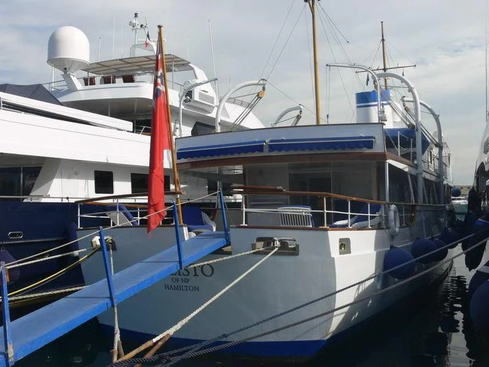 a boat docked at a pier aboard CALISTO Yacht for Sale