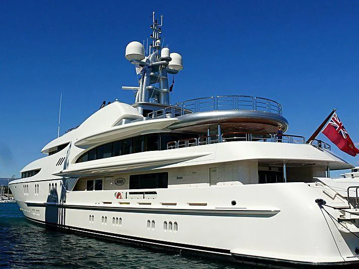 a large white yacht aboard FIREBIRD Yacht for Charter