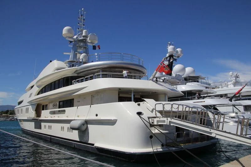 a large white yacht aboard FIREBIRD Yacht for Charter
