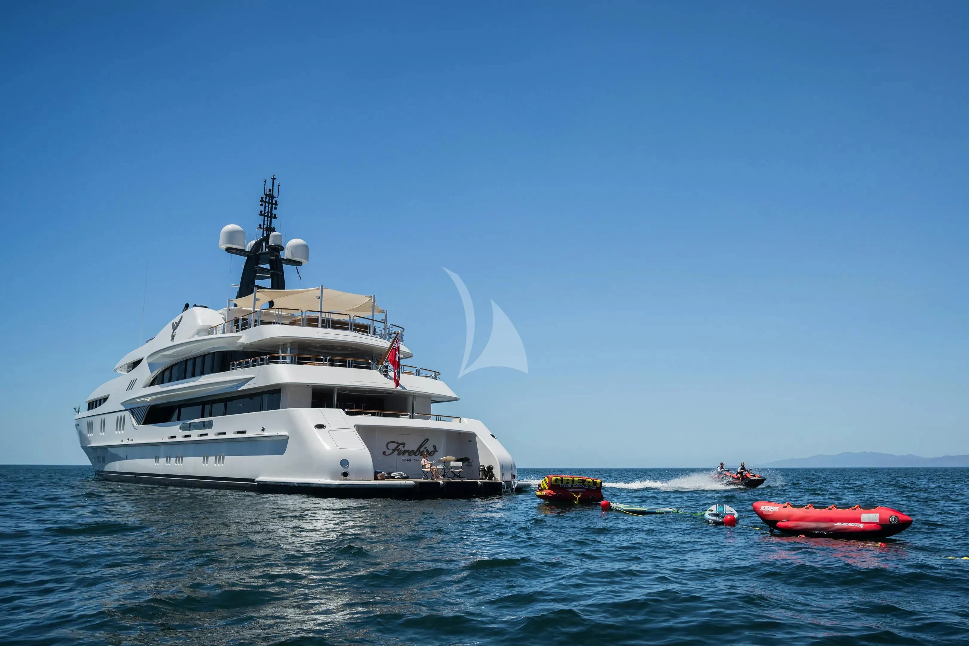 a boat in the water aboard FIREBIRD Yacht for Charter