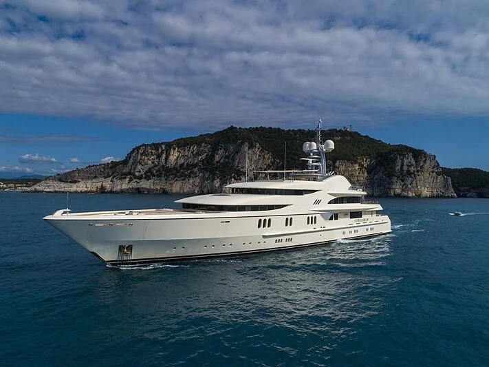 a white boat in the water aboard FIREBIRD Yacht for Charter